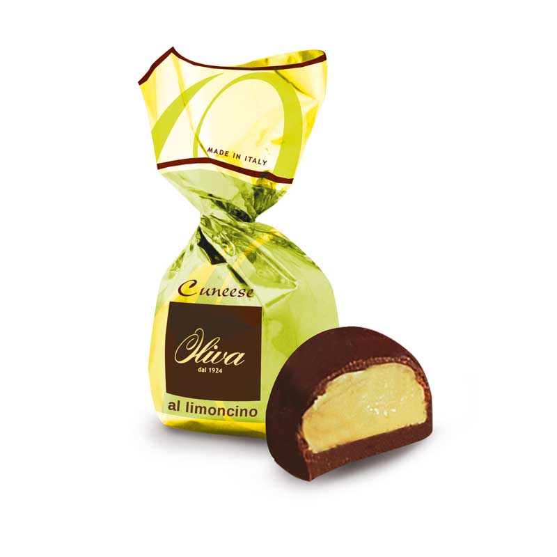 Mörk chokladpralin med krämig limoncellofyllning