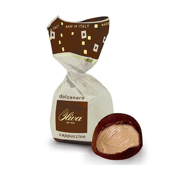 Mörk chokladpralin med cappuccinofyllning